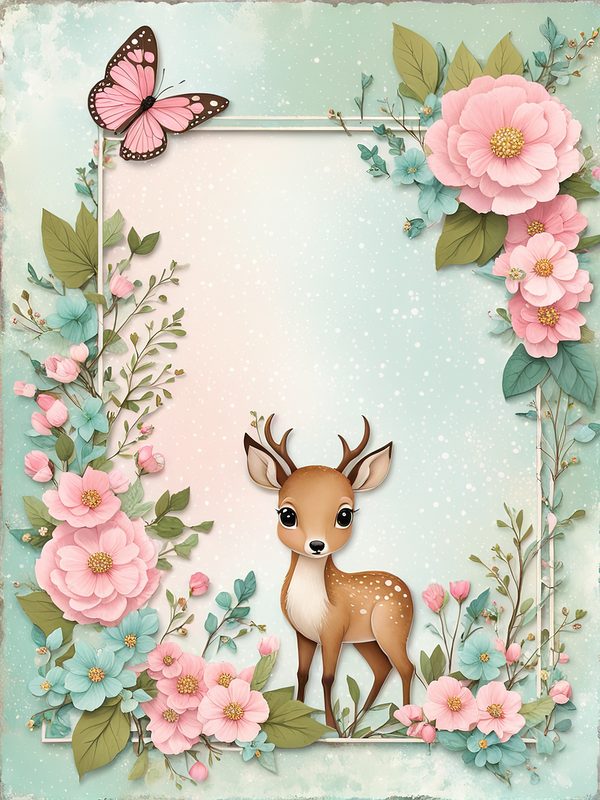 Watercolor Woodland Bunny Digital Paper Set: Shabby Chic Floral Frame (10 JPGs) — image 10