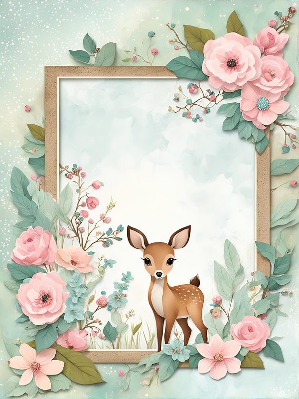 Watercolor Woodland Bunny Digital Paper Set: Shabby Chic Floral Frame (10 JPGs) — image 11
