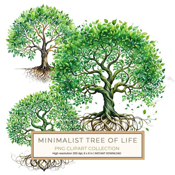 Minimalist Tree of Life Clipart: Intricate Family Tree Designs (JPG, PNG Files)