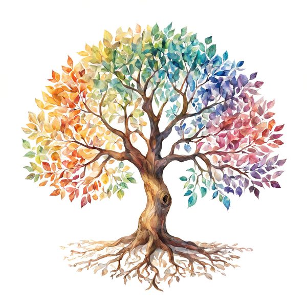 Watercolor Rainbow Tree Clipart: Minimalist Tree Graphic Art (JPG, PNG) — image 1