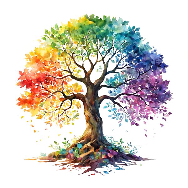 Watercolor Rainbow Tree Clipart: Minimalist Tree Graphic Art (JPG, PNG) — image 12