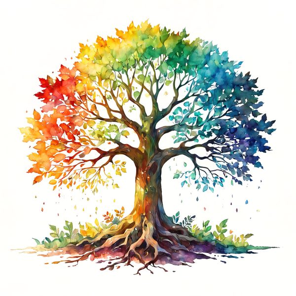 Watercolor Rainbow Tree Clipart: Minimalist Tree Graphic Art (JPG, PNG) — image 13