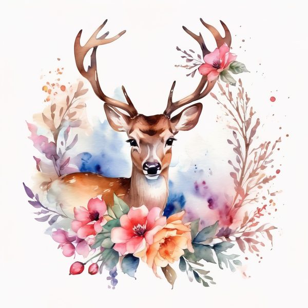 Watercolor Deer Family Clipart: Boho Floral PNG & JPG (Digital Download, Commercial Use) — image 2