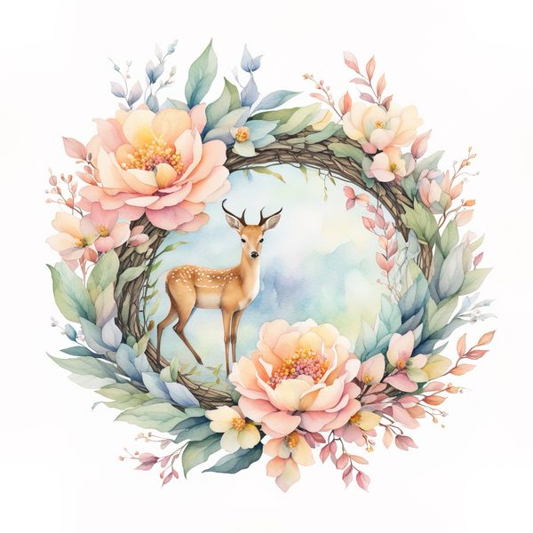 Watercolor Deer Family Clipart: Boho Floral PNG & JPG (Digital Download, Commercial Use) — image 5
