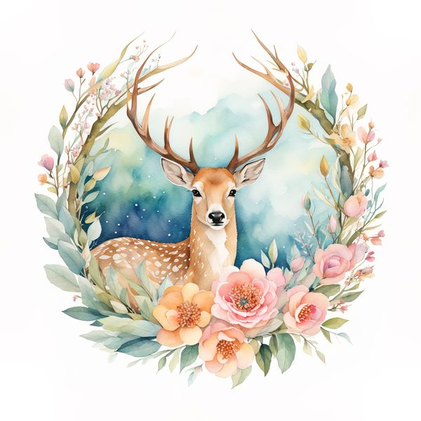 Watercolor Deer Family Clipart: Boho Floral PNG & JPG (Digital Download, Commercial Use) — image 6