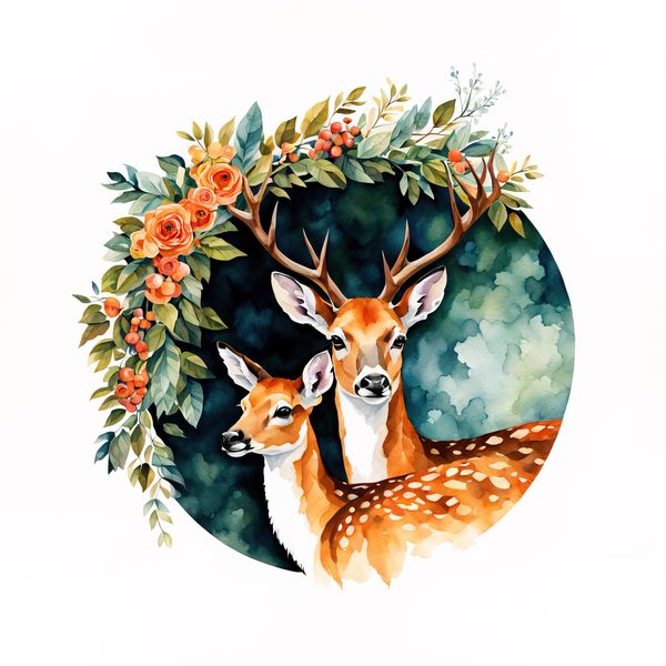 Watercolor Deer Family Clipart: Boho Floral PNG & JPG (Digital Download, Commercial Use) — image 10