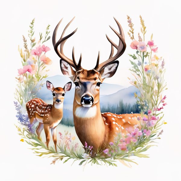 Watercolor Deer Family Clipart: Boho Floral PNG & JPG (Digital Download, Commercial Use) — image 11