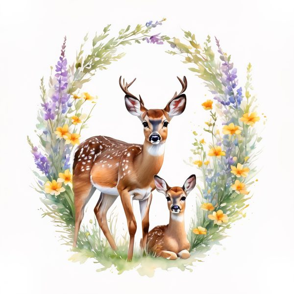 Watercolor Deer Family Clipart: Boho Floral PNG & JPG (Digital Download, Commercial Use) — image 12