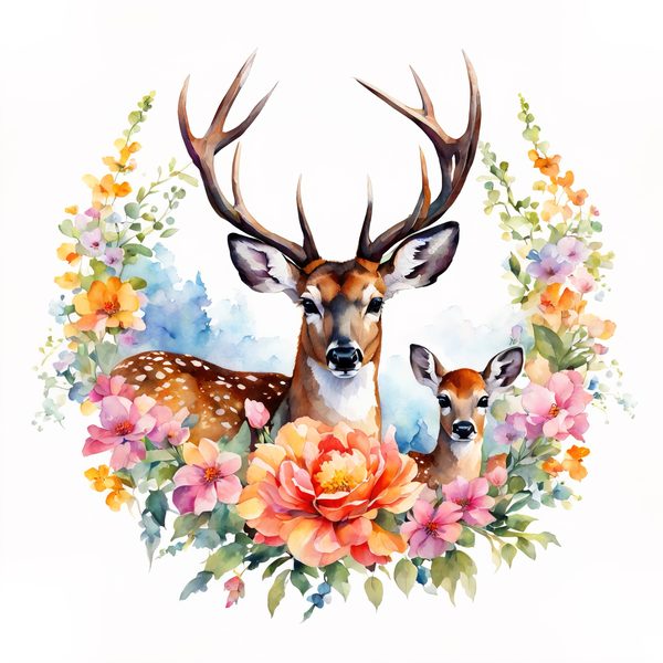 Watercolor Deer Family Clipart: Boho Floral PNG & JPG (Digital Download, Commercial Use) — image 14
