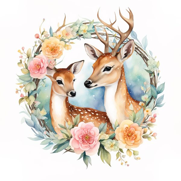 Watercolor Deer Family Clipart: Boho Floral PNG & JPG (Digital Download, Commercial Use) — image 15