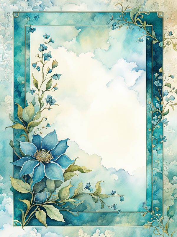 Watercolor Floral Frame Digital Paper: Emerald Green Page Borders (10 JPGs) — image 1