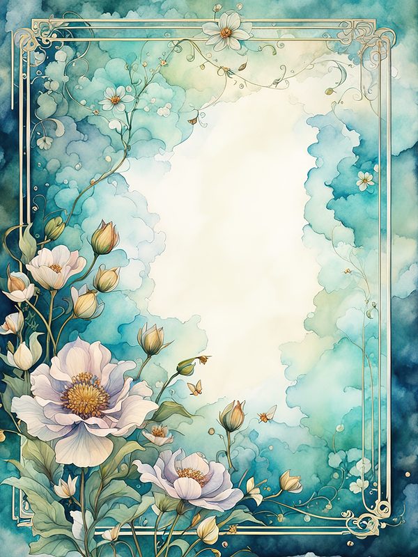 Watercolor Floral Frame Digital Paper: Emerald Green Page Borders (10 JPGs) — image 2