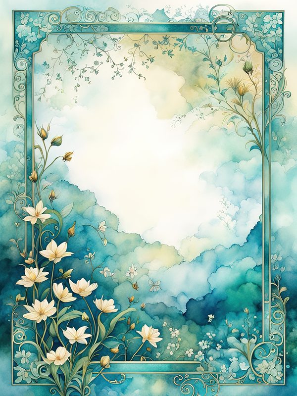 Watercolor Floral Frame Digital Paper: Emerald Green Page Borders (10 JPGs) — image 4