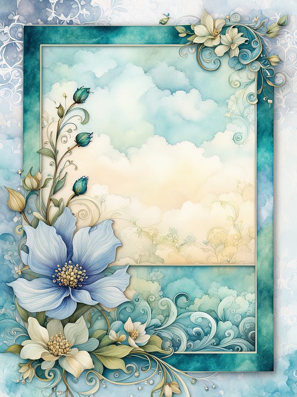 Watercolor Floral Frame Digital Paper: Emerald Green Page Borders (10 JPGs) — image 5