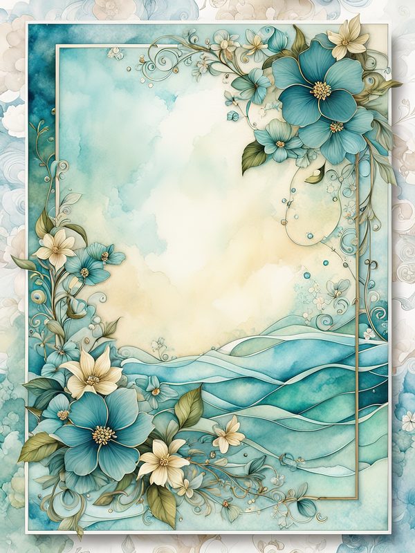Watercolor Floral Frame Digital Paper: Emerald Green Page Borders (10 JPGs) — image 6