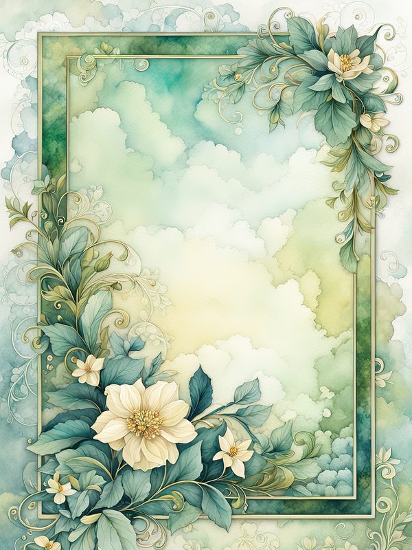 Watercolor Floral Frame Digital Paper: Forest Green Botanical Borders (10 JPGs) — image 1