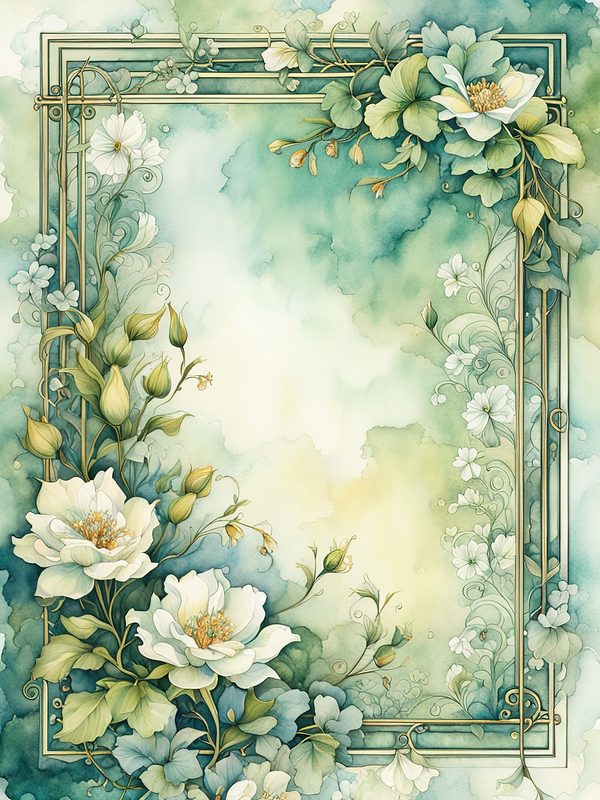 Watercolor Floral Frame Digital Paper: Forest Green Botanical Borders (10 JPGs) — image 4