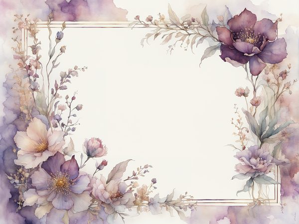 Purple Floral Watercolor Paper: Scrapbook Art Borders (10 JPGs, Digital Download, Commercial Use) — image 1