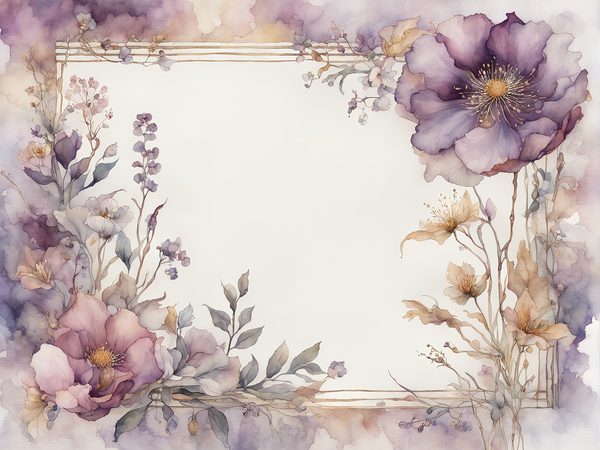 Purple Floral Watercolor Paper: Scrapbook Art Borders (10 JPGs, Digital Download, Commercial Use) — image 3