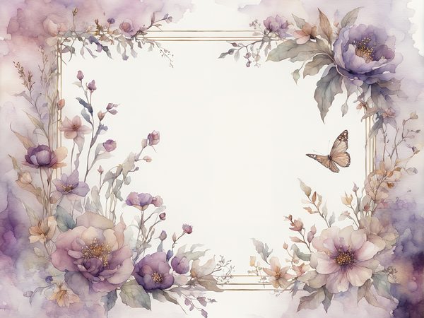 Purple Floral Watercolor Paper: Scrapbook Art Borders (10 JPGs, Digital Download, Commercial Use) — image 5