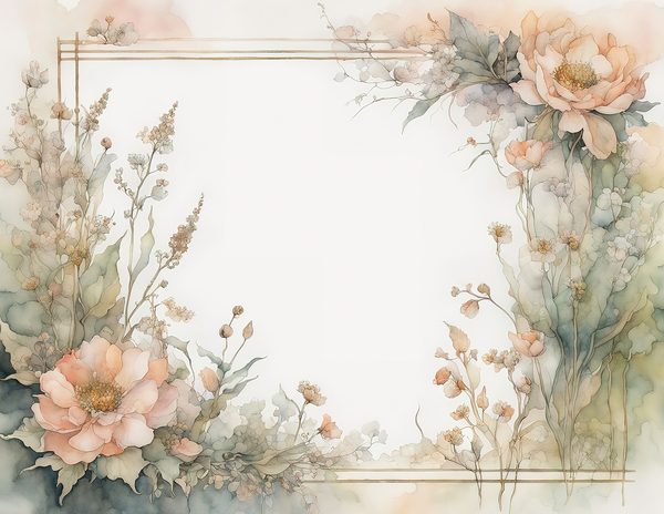 Watercolor Floral Frame Digital Paper: Peach & Sage (10 JPGs Digital Art Print) — image 1