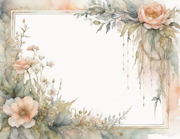 Watercolor Floral Frame Digital Paper: Peach & Sage (10 JPGs Digital Art Print) — image 3