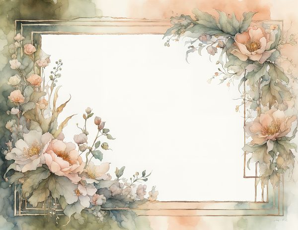 Watercolor Floral Frame Digital Paper: Peach & Sage (10 JPGs Digital Art Print) — image 5