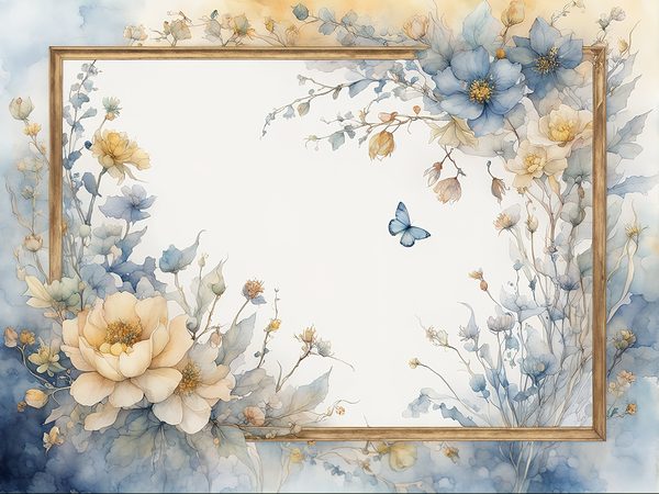 Dusty Blue Floral Frame Digital Paper Pack: Watercolor Scrapbook (10 JPGs) — image 1