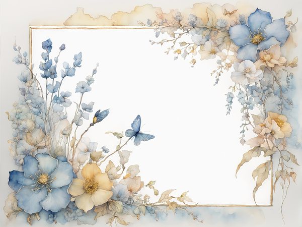 Dusty Blue Floral Frame Digital Paper Pack: Watercolor Scrapbook (10 JPGs) — image 5