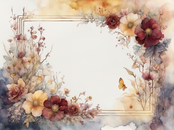 Burgundy Watercolor Floral Frame Digital Paper Pack (10 JPGs) — image 1