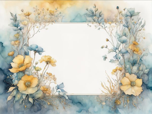 Watercolor Floral Frame Digital Paper: Turquoise & Yellow (10 JPGs) — image 1