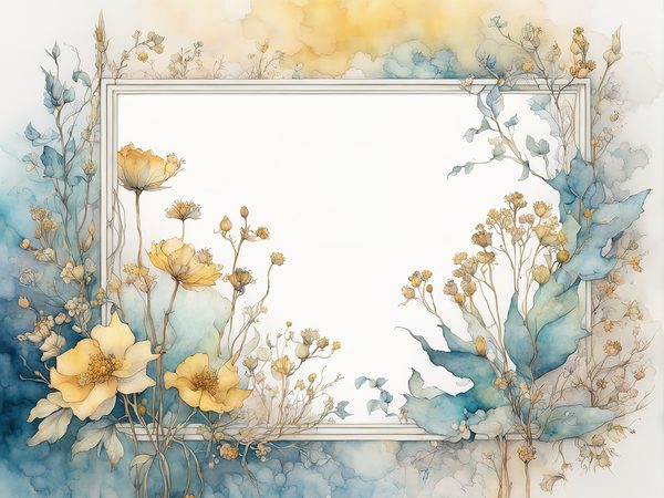 Watercolor Floral Frame Digital Paper: Turquoise & Yellow (10 JPGs) — image 2