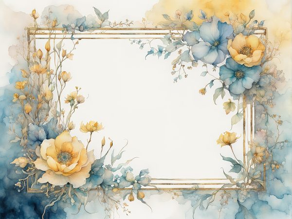 Watercolor Floral Frame Digital Paper: Turquoise & Yellow (10 JPGs) — image 3
