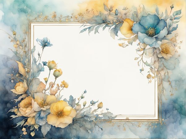Watercolor Floral Frame Digital Paper: Turquoise & Yellow (10 JPGs) — image 4