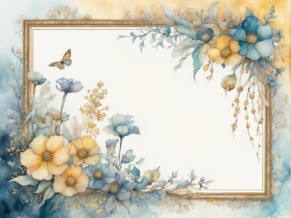 Watercolor Floral Frame Digital Paper: Turquoise & Yellow (10 JPGs) — image 5