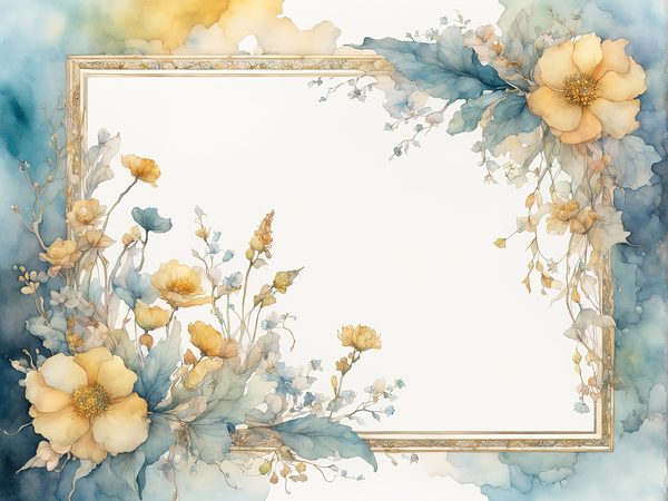 Watercolor Floral Frame Digital Paper: Turquoise & Yellow (10 JPGs) — image 6