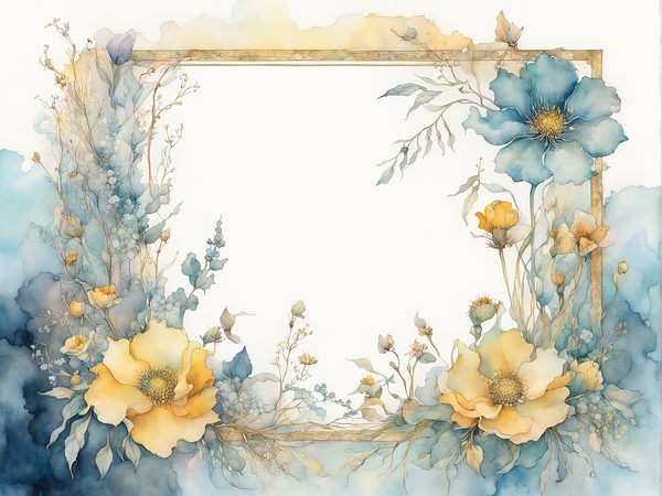 Watercolor Floral Frame Digital Paper: Turquoise & Yellow (10 JPGs) — image 7