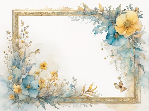 Watercolor Floral Frame Digital Paper: Turquoise & Yellow (10 JPGs) — image 8