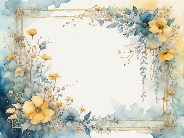 Watercolor Floral Frame Digital Paper: Turquoise & Yellow (10 JPGs) — image 9