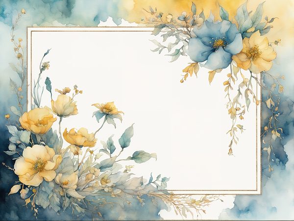 Watercolor Floral Frame Digital Paper: Turquoise & Yellow (10 JPGs) — image 10