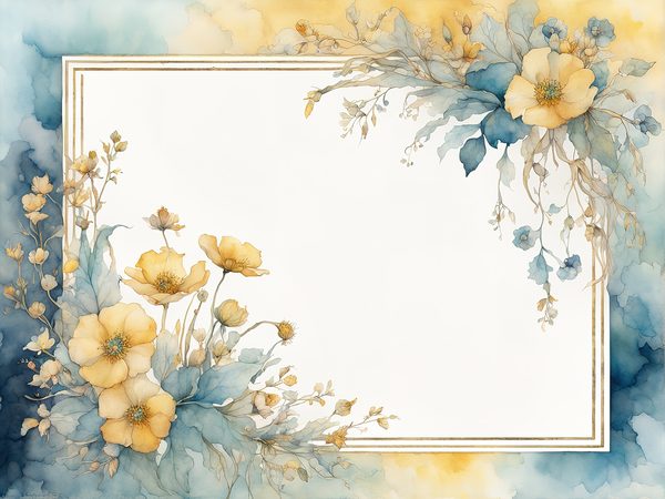 Watercolor Floral Frame Digital Paper: Turquoise & Yellow (10 JPGs) — image 11