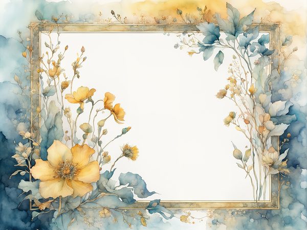 Watercolor Floral Frame Digital Paper: Turquoise & Yellow (10 JPGs) — image 12