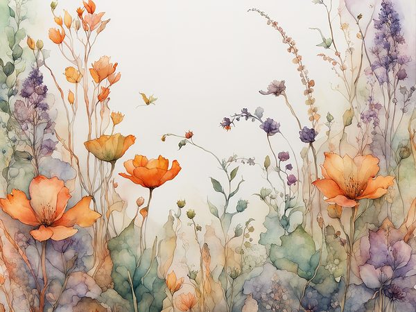 Watercolor Floral Frame Digital Paper: Orange & Purple (10 JPGs) (Commercial Use) — image 1