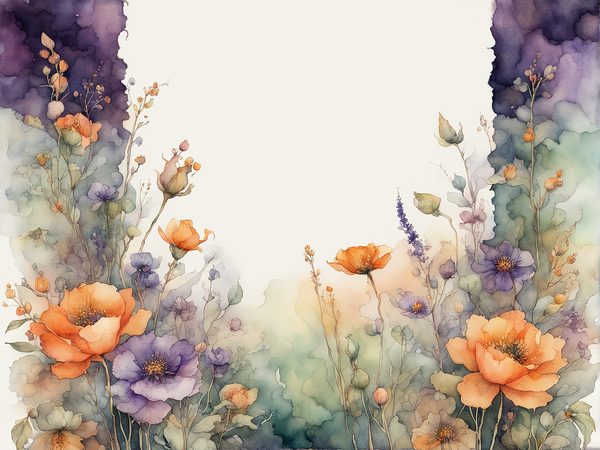 Watercolor Floral Frame Digital Paper: Orange & Purple (10 JPGs) (Commercial Use) — image 2