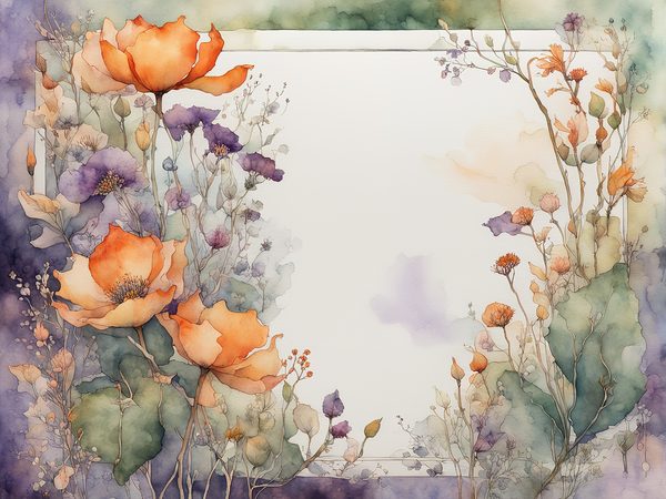 Watercolor Floral Frame Digital Paper: Orange & Purple (10 JPGs) (Commercial Use) — image 3