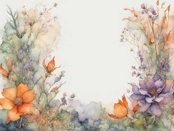 Watercolor Floral Frame Digital Paper: Orange & Purple (10 JPGs) (Commercial Use) — image 4