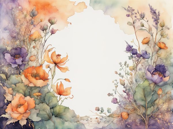 Watercolor Floral Frame Digital Paper: Orange & Purple (10 JPGs) (Commercial Use) — image 5