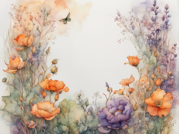 Watercolor Floral Frame Digital Paper: Orange & Purple (10 JPGs) (Commercial Use) — image 6