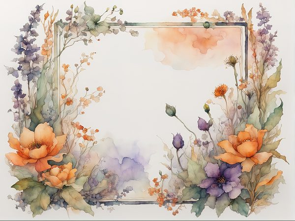 Watercolor Floral Frame Digital Paper: Orange & Purple (10 JPGs) (Commercial Use) — image 7