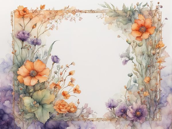 Watercolor Floral Frame Digital Paper: Orange & Purple (10 JPGs) (Commercial Use) — image 8